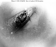沈没したスコーピオンの船首部分（1968年撮影）