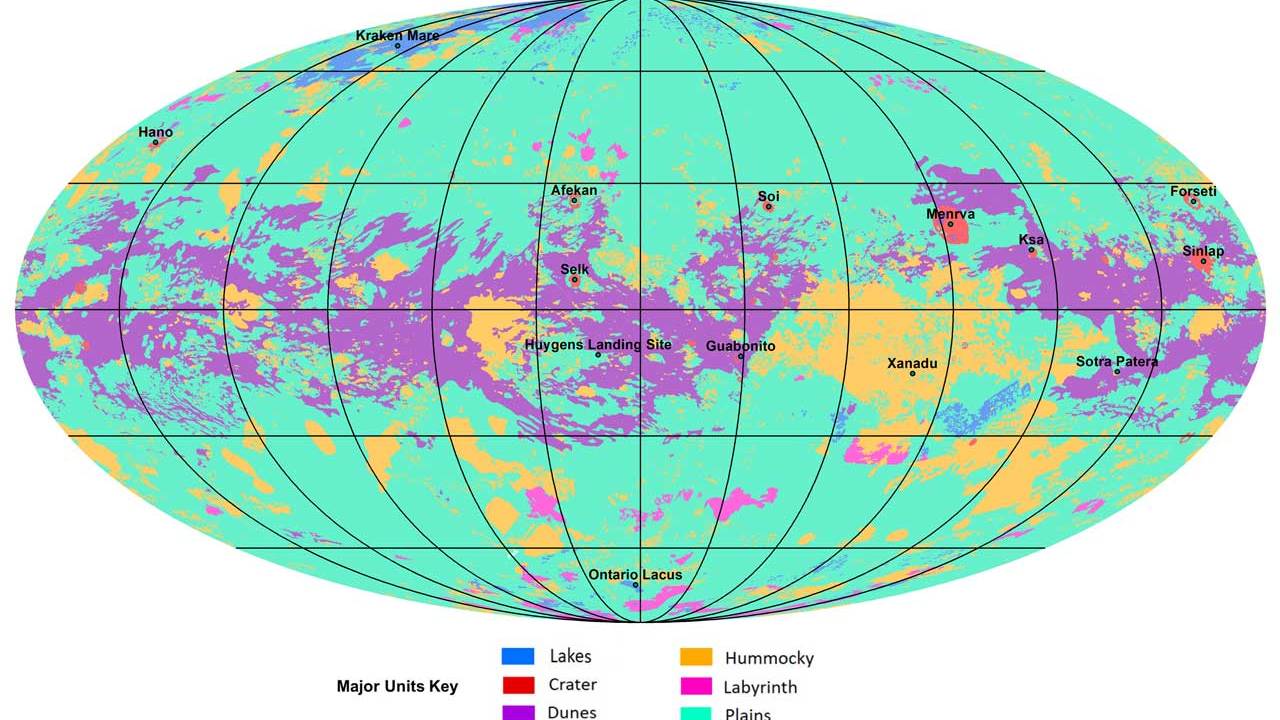 土星の衛星「タイタン」の全域を収めた地図をNASAが公開の画像 1/3