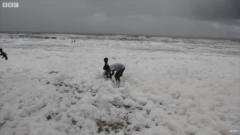雪じゃない？インドの浜辺に「有毒な泡」が大量に押し寄せるの画像 2/4
