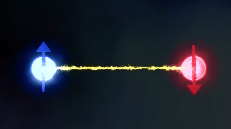 もつれ状態の電子あるいは光子は互いに和が0になる反対方向のスピンを持つ。