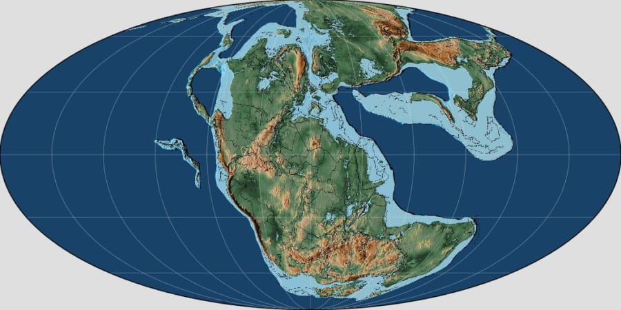 三畳紀後期の世界地図。