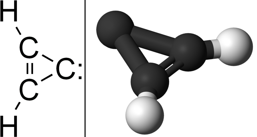 シクロプロペニリデンの分子構造。