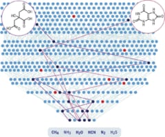 コンピュータシミュレーションが描き出した化学反応のネットワーク。