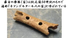 ネアンデルタール人の笛は4万年～5万年に作られたとされる。名前こそネアンデルタールとついているが、おそらくは人類製