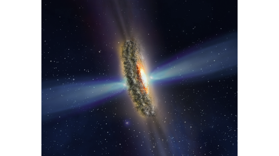 今回観測された薄明光線を説明する銀河中心核の想像図。