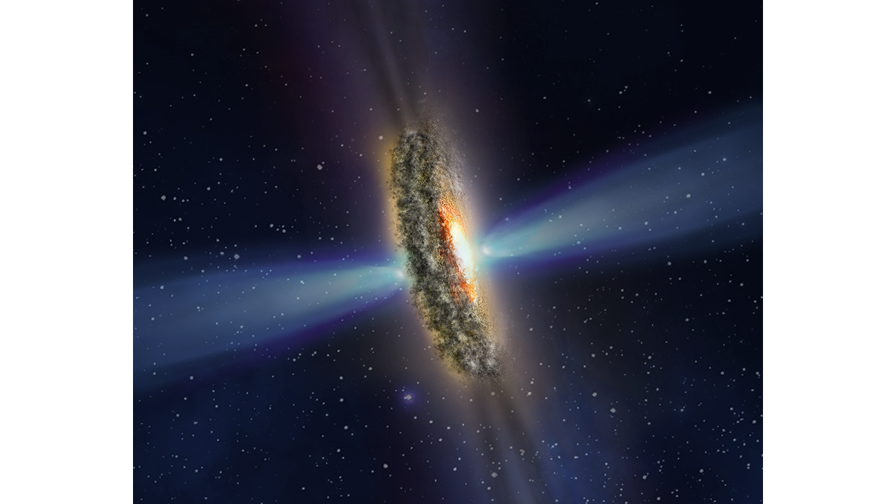今回観測された薄明光線を説明する銀河中心核の想像図。