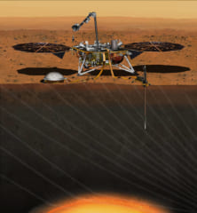 地表を掘削して調査する火星探査機。