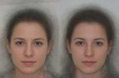 左側が排卵日にある女性の平均的な顔。右側が安全日にある女性の平均的な顔。多くの男性は左側を魅力的だと考える。また多くの女性は左側を恋敵になったときに脅威だと答える