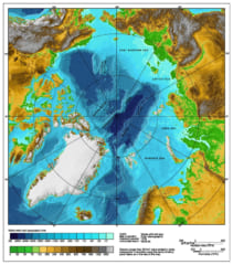 北極海の改定地図。氷河期になると、海面の低下と巨大な氷床によって閉じた領域になった。