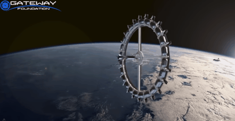 車輪型の構造が回転することで、月レベルの人工重力を遠心力から得ることができる。