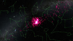 おうし座にあるヒアデス星団のコア。星団のメンバーとなる星をピンク色で示している。