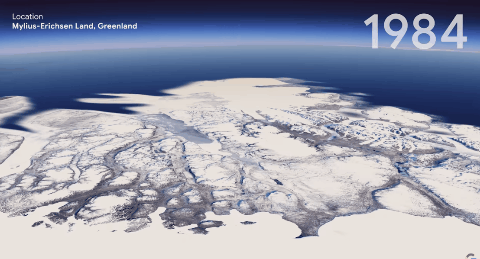 グリーンランドの氷河後退の様子。