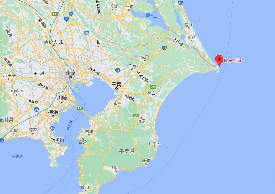 新種ダニの発見された千葉県銚子外港の位置