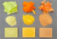 廃棄野菜、果物から製造され素材の例2。もとの食品の色や香り、味まで継承できる。