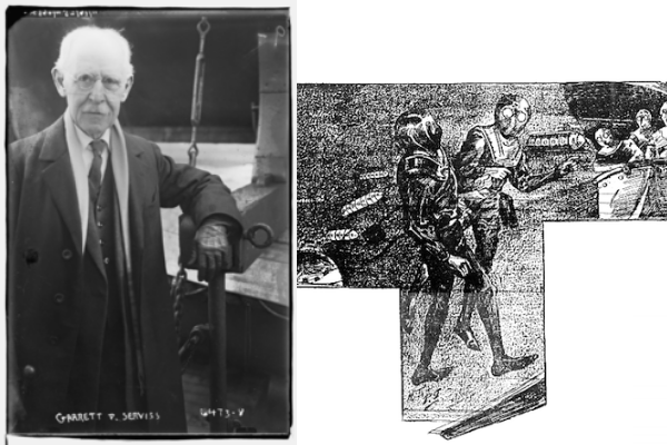 ギャレット・P・サービス（左）。「エジソンの火星征服」の挿絵（右）。