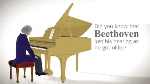 ベートヴェンは加えた木の棒を利用して骨伝導でピアノを演奏していた