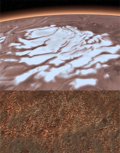 火星の南極氷冠の下は粘土の地盤となっていて、明るいレーダー反射はこの粘土鉱物によるものだった可能性が高い