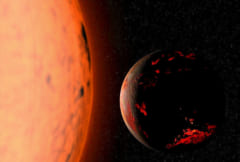 赤色巨星となった太陽で焼き尽くされる地球の想像図