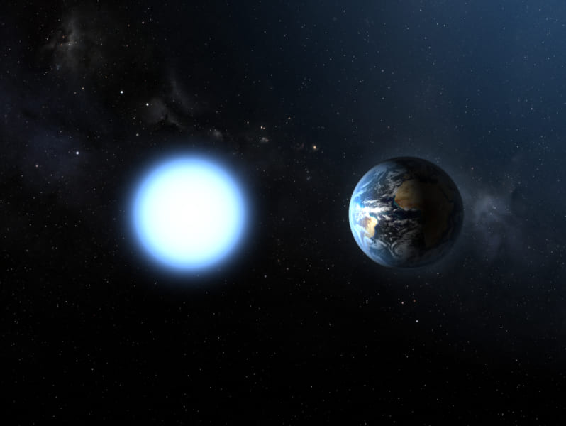 白色矮星と地球のイメージ
