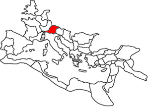 ラエティア属州の位置（120年頃のローマ帝国）