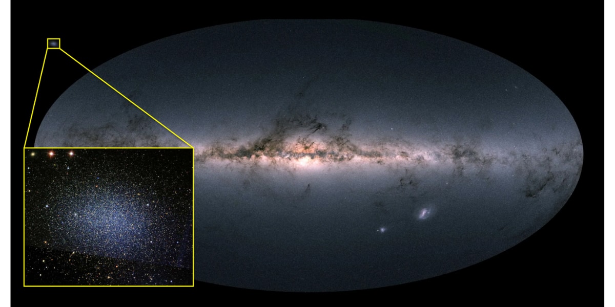 銀河レオⅠと天の川銀河のサイズ比較画像。30倍近いサイズ差がありながらレオⅠには天の川銀河と同サイズの中心ブラックホールがある。