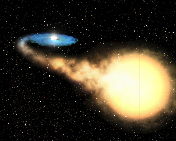 連星を吸い込む恒星質量ブラックホールのイメージ画像