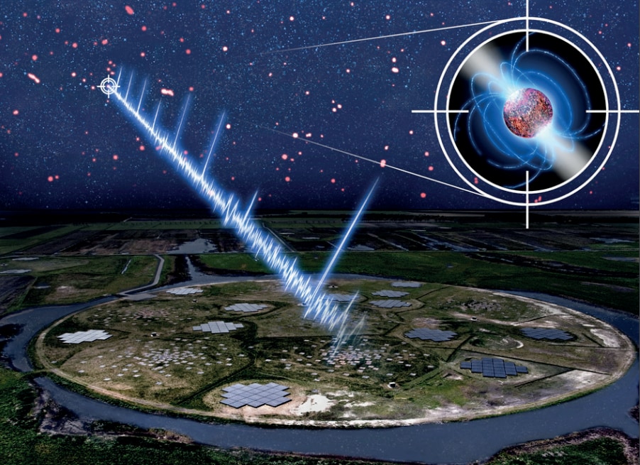 中性子星の放つ電波を観測するLOFARのイメージイラスト