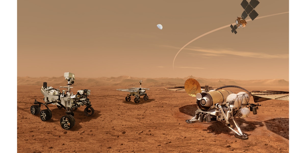 将来運用が予定されている火星サンプルリターン計画のロボッたちのイメージ画像