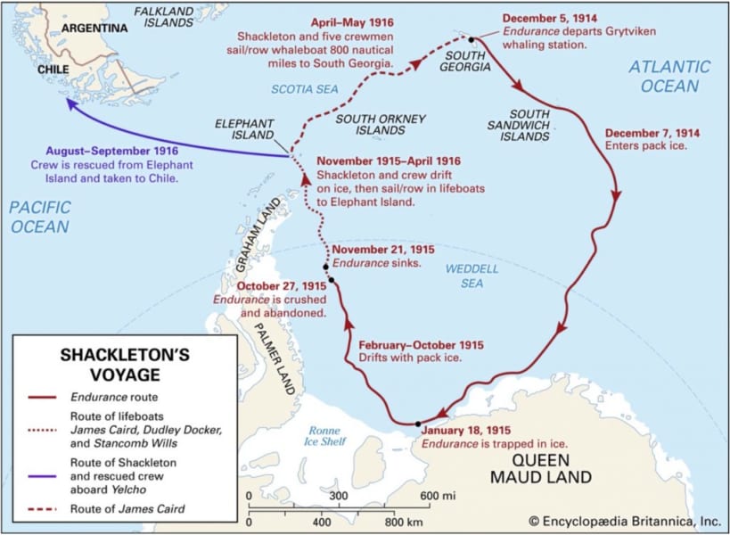 帝国南極横断探検隊の航路