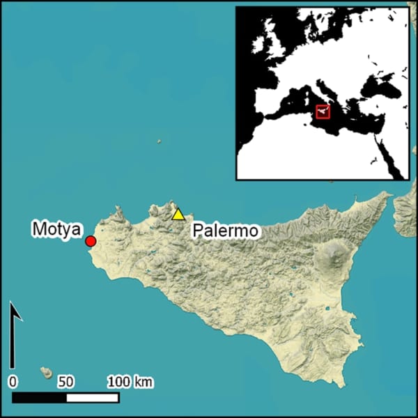 シチリア島西部にあった「モティア」の位置