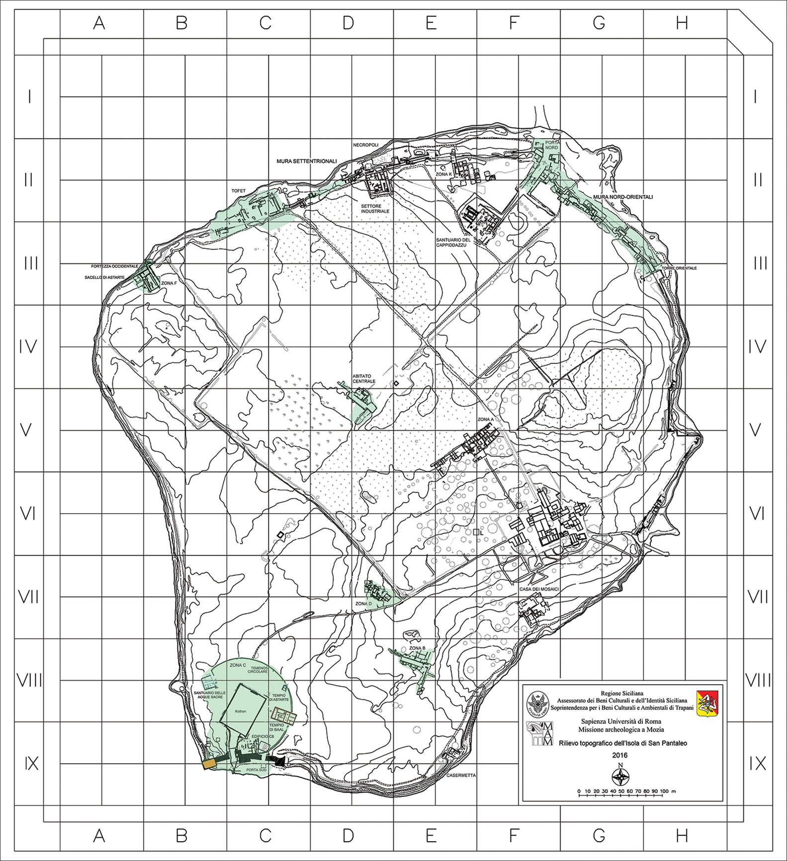 モティアのマップ（一番下の緑の部分が人工プールのあるエリア）