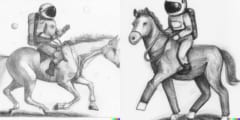 DALL·E2がテキストから生成した画像「鉛筆で書かれた 馬に乗っている 宇宙飛行士」