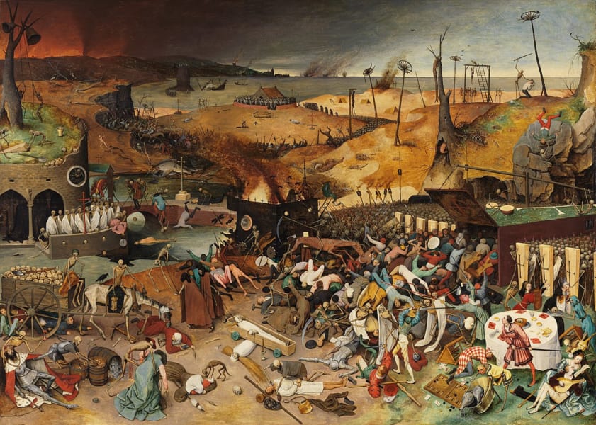 ピーテル・ブリューゲル作『死の勝利』(1562年）、ペストに続く社会的混乱と恐怖を描いたもの