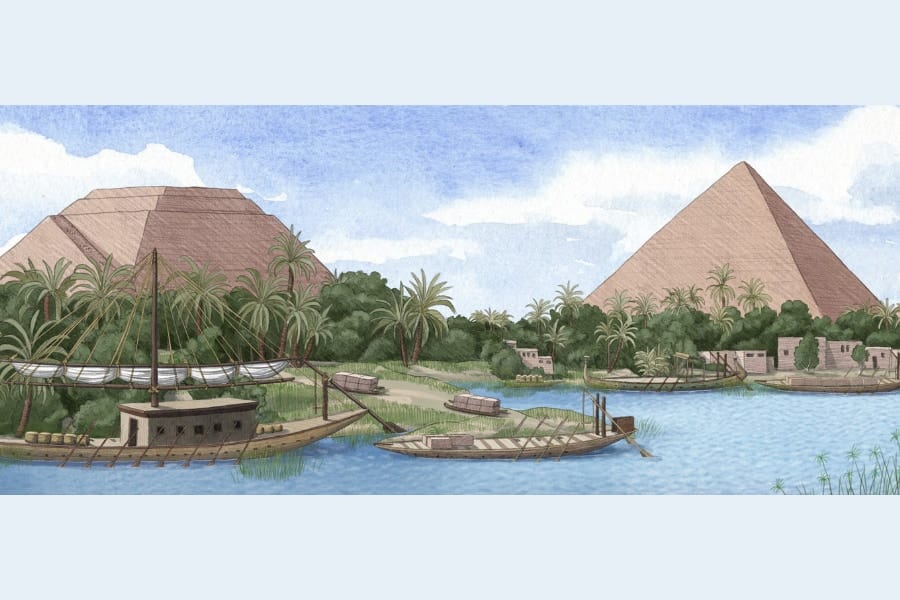 ピラミッド建設の石材は、ナイルの氾濫を利用した「水路」で運んでいた
