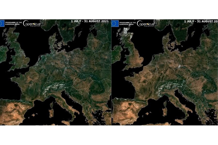 「最悪の干ばつ」で緑が減っている!?　ヨーロッパの衛星画像がすごい！
