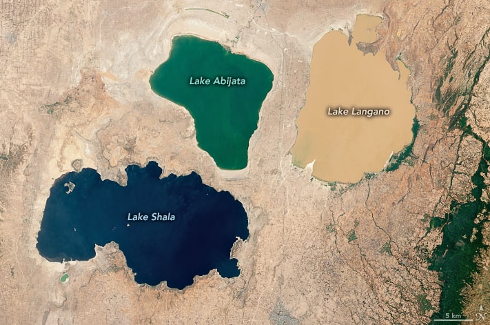 シャラ湖（Lake Shala）、アビジャッタ湖（Lake Abijatta）、ランガノ湖（Lake Langano）」