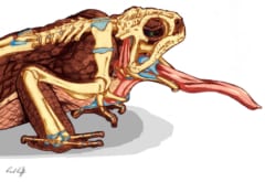 オオヒキガエルの舌や骨格の解剖学的な図解