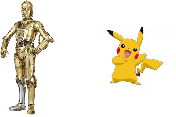 C-3POは右足の先端が銀色。ピカチュウの尻尾は黄色