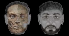 男性の頭蓋骨から生前の顔を復元