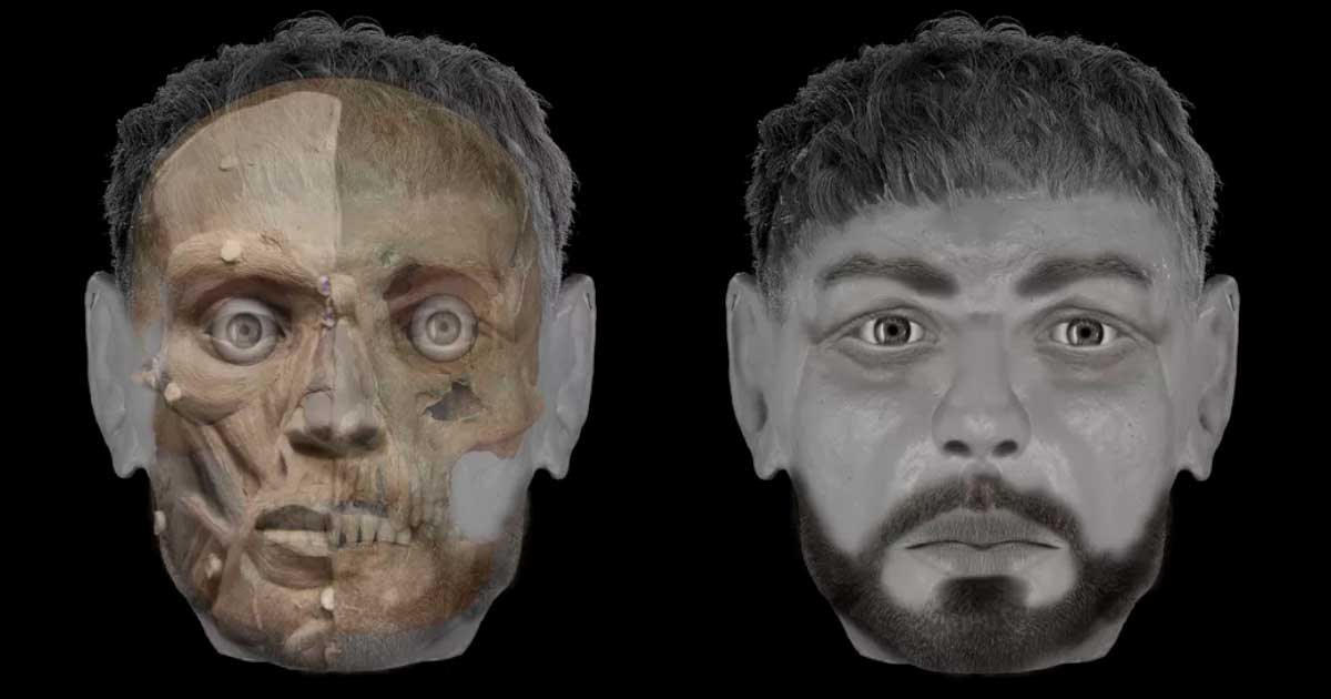 男性の頭蓋骨から生前の顔を復元