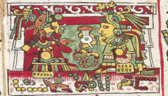 メソアメリカの先住民ミシュテカの王がチョコレートを飲んでいる様子を描いた壁画