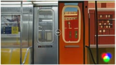 電車内を撮影した動画（左）が、趣あるアニメーション（右）に