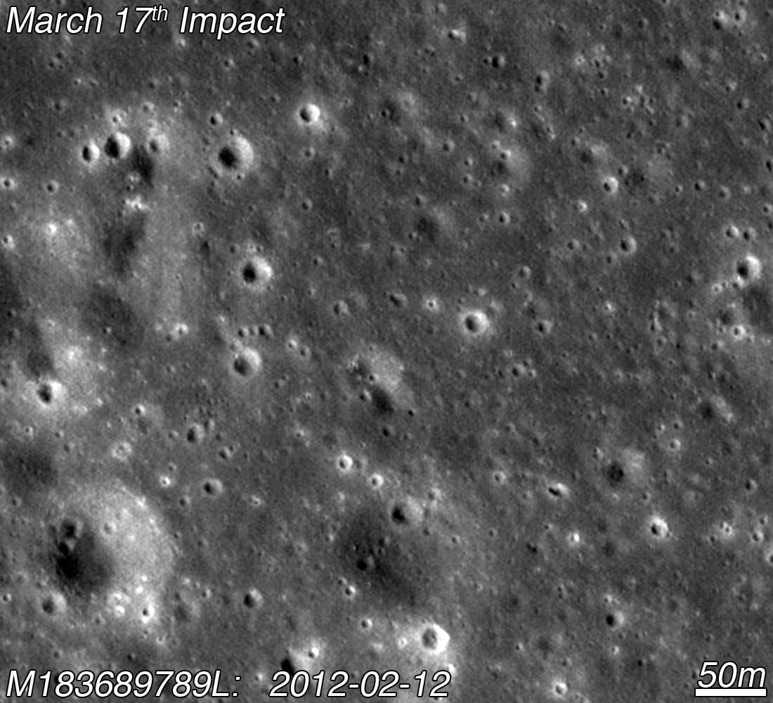 2013年3月17日に確認された月面の隕石落下では約18mのクレーターが形成された