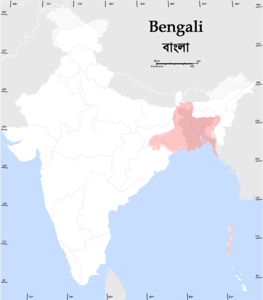 南アジアのベンガル語話者分布