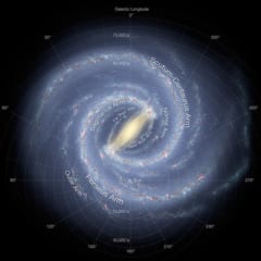 天の川銀河の想像図。発見された古代銀河の質量は天の川銀河よりもはるかに小さい