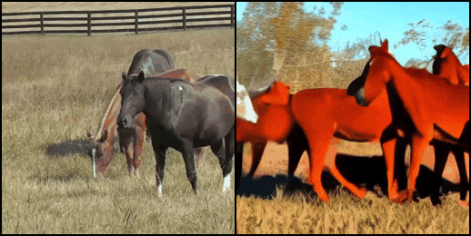 Left: video sample, right: video generated by AI