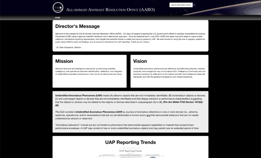 米国防総省UAPに関する目撃情報を一般公開するサイトを立ち上げました