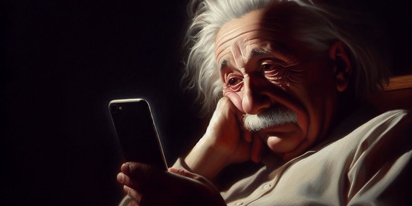 「アインシュタインがスマホを持っていたなら」AIアートがスマホ依存症のリスクを警告