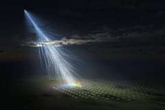 2021年5月27日にテレスコープアレイ実験で検出された極めて高いエネルギーの宇宙線を地表粒子検出器の信号情報から描画したイメージ図