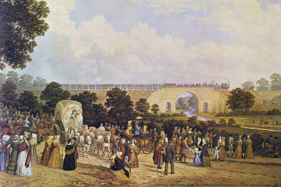 産業革命のシンボルになった世界最初の鉄道の開業（イングランド北東部ダラム州、1825年）